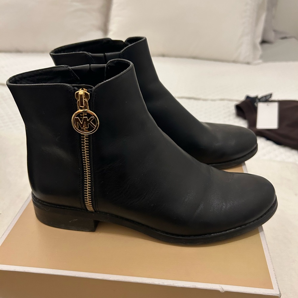 Michael Kors Black Ankle Booties with Gold Accents